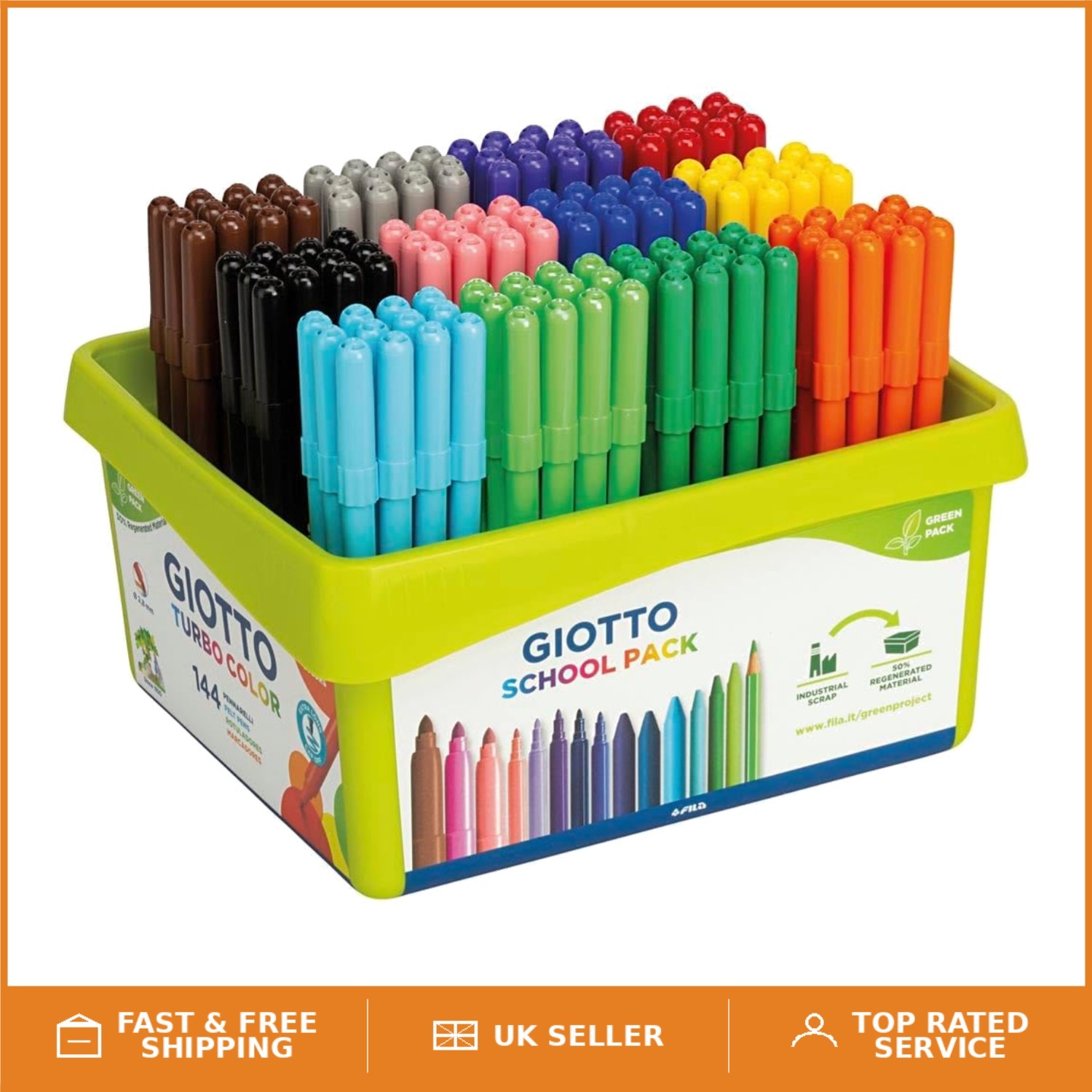 Vibrant Turbocolor Felt Tip Markers for Children - 144 Pack of Assorted Colours