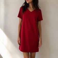 Talbots Red Shift Dress Petite 14P V Neck Career Work Office Knee Length