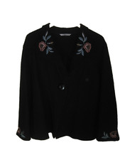 Vintage Black Wool Cardigan Flower Embellishments by Two Star Dog Size XL