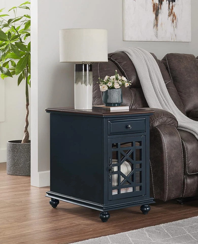 Elegant Chairside End Table with Power — 24″W X 16″D X 25″H, Catalina Blue with - Image 2 of 4