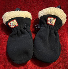 Kleinkind F&auml;ustlinge blau mit beigem Teddyfutter und Patch (Paar)