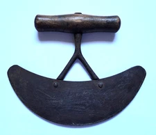 Antique Hide Scraper Cutter / Rocker Knife with Wooden Handle 
