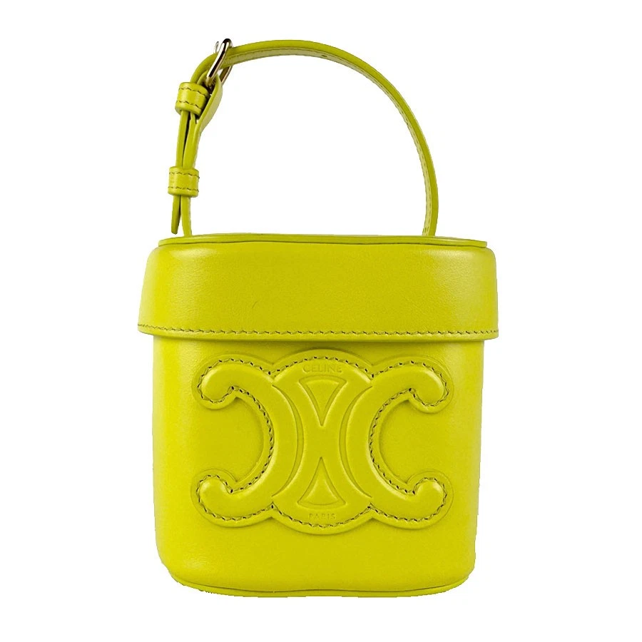 Celine — Auth CELINE Small Box Cuir Triomphe Shoulder Bag Yellow Green Leather - z8395