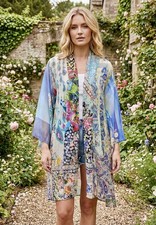 Johnny Was M 100 Silk Kimono Top Lightweight Cool Florals Pastels Cardigan Wrap