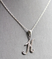 925 Sterling Silver FAS   K  Initial Letter diamond accent Pendant Necklace 21  