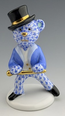   MINT HEREND Tap Dance Bear Blue Fishnet Figurine ($400 Retail)