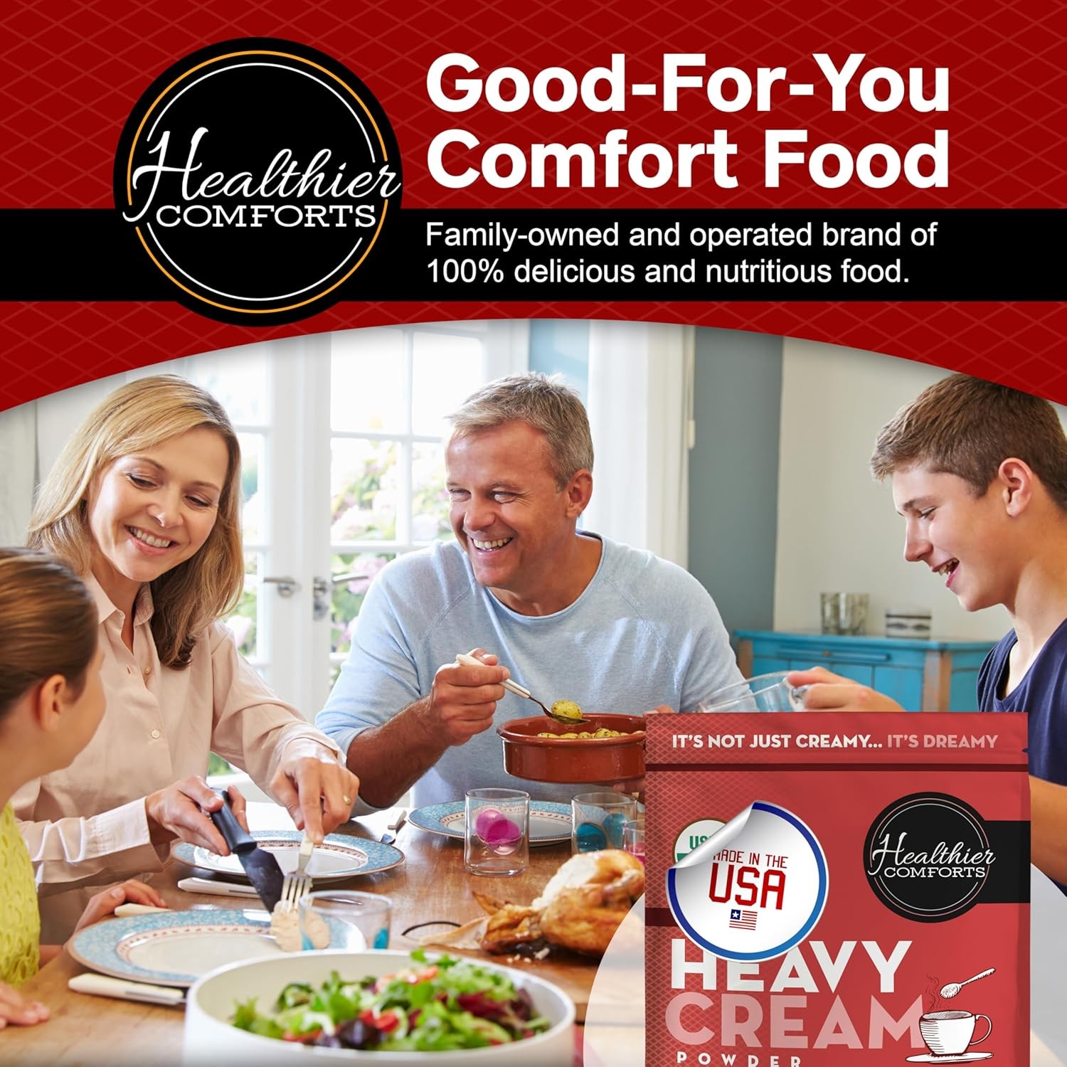 Healthier Comforts Organic Heavy Cream Powder (72% Butterfat) | 7 ounce 