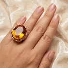 Gleaming Yellow Golden Citrine Oval 32.25Ct 925 Sterling Silver Rose Gold Rings