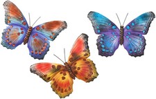 3er Set Wanddeko Wandschmuck Schmetterling  für Hauswand - Metall - 42x2x29 cm