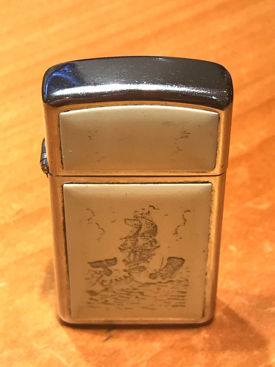 VINTAGE SCRIMSHAW SHIP & WHALING SCENE SLIM ZIPPO LIGHTER | eBay