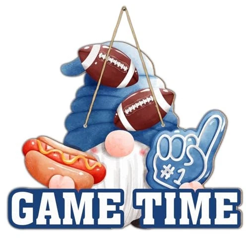 Football Sign Game Time Football Gnome Wood Hanging Sign Football Sports  — 第 2/4 张图片