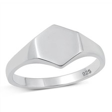 Unique Geometric Ring New .925 Hexagon Polished Sterling Silver Band Sizes 6-12