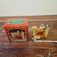 VTG Miniature Dollhouse Fireplace Christmas Mouse Candle Holder Figurine Ceramic