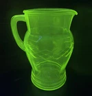 Anchor Hocking Diamond Laced Pitcher 8" Vaseline Uranium Glass 1930s Depression