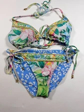 Tommy Bahama Two Piece Reversible Bikini Swim Set Sz S Blue Floral Print