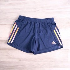 Adidas 3 Stripe Mesh Shorts Girls L 14 Shadow Navy Blue Orange Pink Stripes