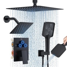 Shower Faucet Set, 12" Ceiling Mount Rainfall Shower System with 12'' Top Hea...