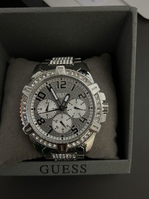 GUESS Herren Uhr   Iced Out Look   Silber   Chronograph   Neue Batterie nötig