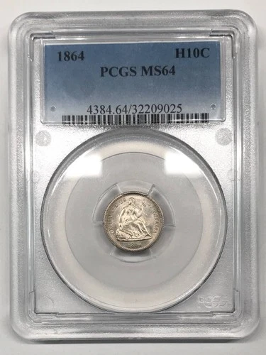 1864 P Seated Liberty Half Dime PCGS MS-64 - HARD TO FIND - Strong Die Clash