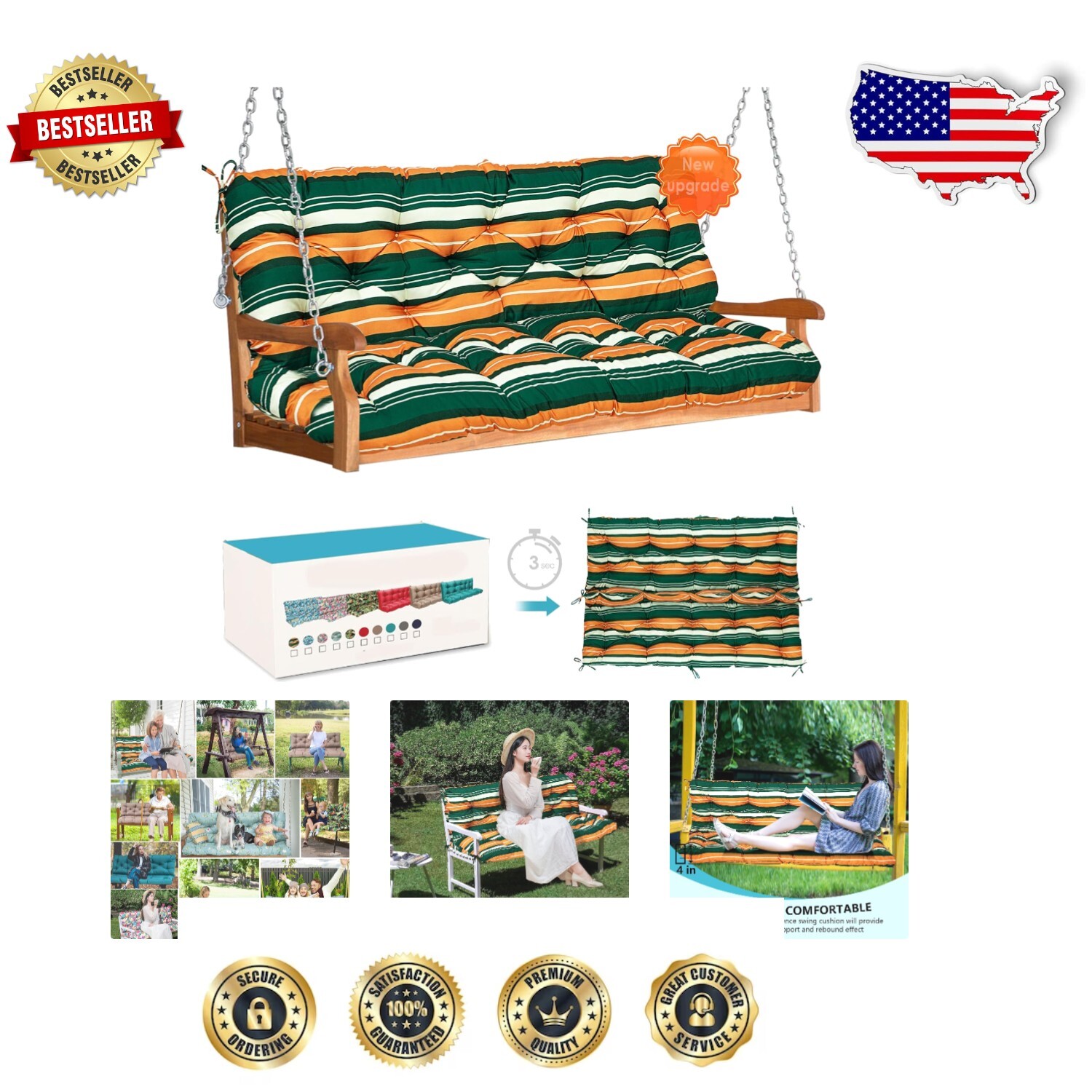 Comfortable Outdoor Swing Cushions - Stain Resistant, 4-Inch Thick & Stylish