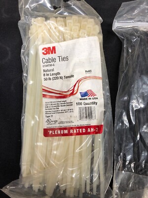 3M  Standard Cable Tie 06226, Natural, 8 in, 100 per B Black Tie Wraps Also