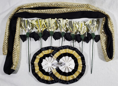 Set of Draft Horse Decorations - Black, Gold Mane, Tail, Flowers