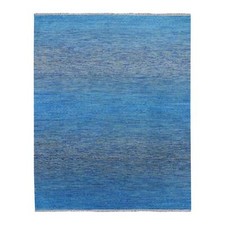 8'2" x 10' Blue Pure Wool Hand Knotted Modern Chiaroscuro Collection Rug R79191