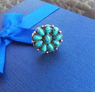 RING BLUME TÜRKIS NATUR UND TIBETISCHES SILBER 300 RING BLUMENSTIL BALI