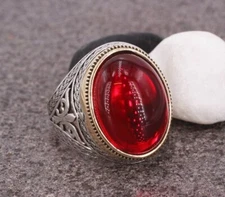 Ruby Mens Statement Ring Vintage Ruby Boho Ring Gift For Him 925 Silver Ring
