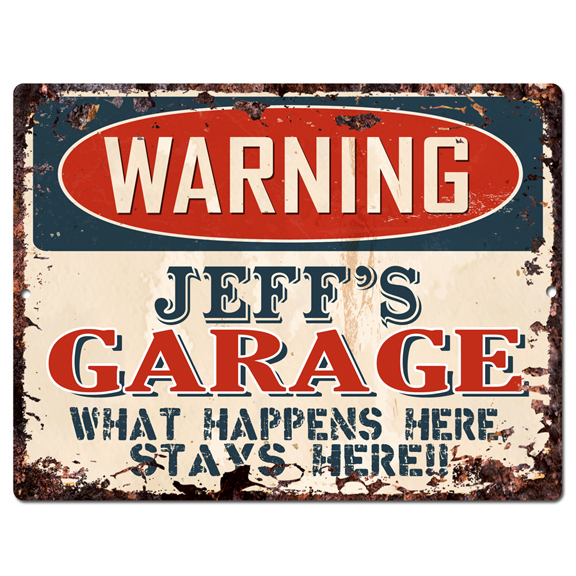 PPFG0120 WARNING JEFF'S GARAGE Tin Chic Sign Home man cave Decor Funny