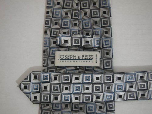 Joseph & Feiss Mens Necktie Tie Silver Blue Checkered 100% Silk 59" - Picture 3 of 4