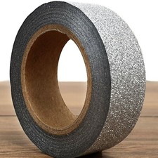 SPARKLY SILVER WASHI TAPE Glitter Grey Decorative Craft Paper Adhesive Strip 10M