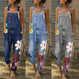 floral denim jumpsuit