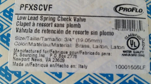 3/4" PROFLO PFXSCVF Low Lead Spring Check Valve, Lead Free Brass, 3/4,  1/2 psi - Picture 6 of 7