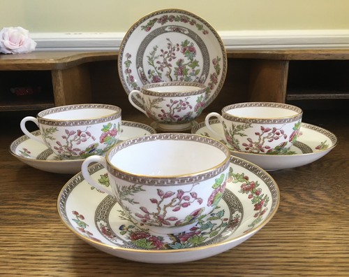 4 Antique 1908 Teacups Saucers Copeland Spode Green/Pink Prettiest Indian Tree! - Picture 2 of 24