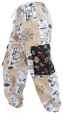 Mens Butterfly Mushroom Print Patchwork Cargo Trouser Cotton Yoga Pants