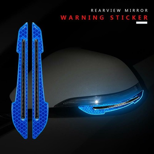 2x Blue Reflective Carbon Fiber Car Side Mirror Warning Molding Auto Accessories - Picture 4 of 8