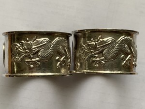 Lot Of 2 Antique Chinese Export Solid sterling Silver Napkin Rings Dragon China
