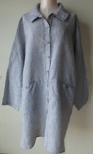 Flax Designs Linen Jacket L Nwot Daily Duster Navy Stria