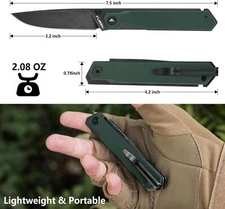 FLISSA 1 x Pocket Knife Folding Knife w/3.2" 8Cr13MoV Blade (Green) G10 Handle