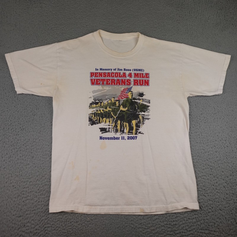 Vintage Veterans Run Shirt Mens Large White Short Sleeve Pensacola Florida 2007