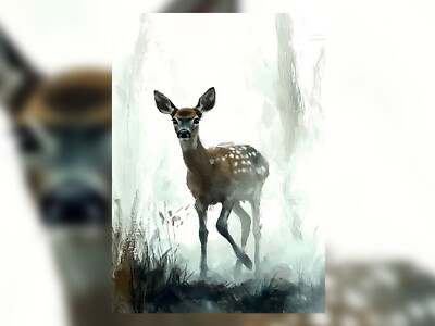 Majestätischer Hirsch im Wald 5''x7'' Druck auf mattem Papier | Gelassene Tierwelt Malerei