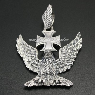 American Eagle Wings Cross 925 Sterling Silver Biker Charm Pendant 8C023D BZ
