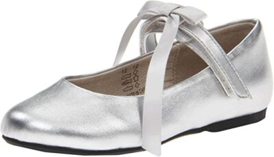 New Pazitos Silver Leather Toddler Girl's Ballerina Flats Fancy Dress Bow Shoes