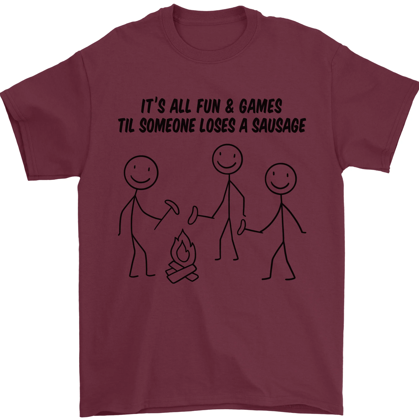 Funny Camping Sausage Mens T-Shirt 100% Cotton