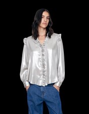 Blusa KOSIUKO Lamé Cuello en V Doble Volantes Talla Pequeña