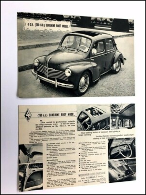 1950 Renault R5 4CV Sunshine Sunroof Vintage Original 1page Sales