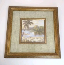 Bed Bath & Beyond Framed Wall Art 12" x 12" Palm Trees River Scene Coastal 