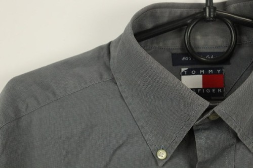 Tommy Hilfiger 80s Two-Ply Fabric Gray Cotton Long Sleeve Button-Down Shirt M - Picture 6 of 17