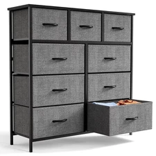 Fabric Dresser for Bedroom 9 Drawer, Grey